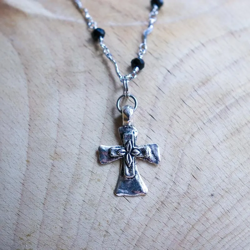 Black Rosary Cross Necklace