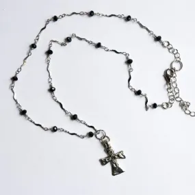 Black Rosary Cross Necklace