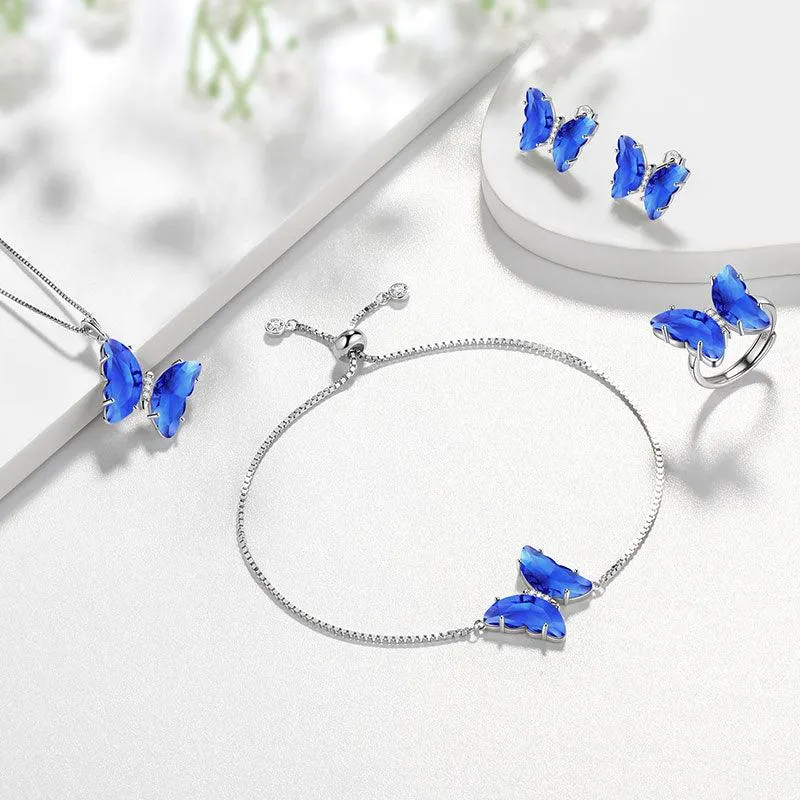 Blue Butterfly Jewelry Set 5PCS September Sapphire Birthstone Women Girls Birthday Gifts