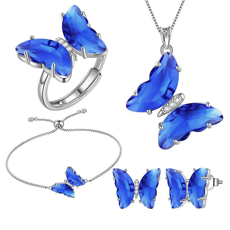 Blue Butterfly Jewelry Set 5PCS September Sapphire Birthstone Women Girls Birthday Gifts