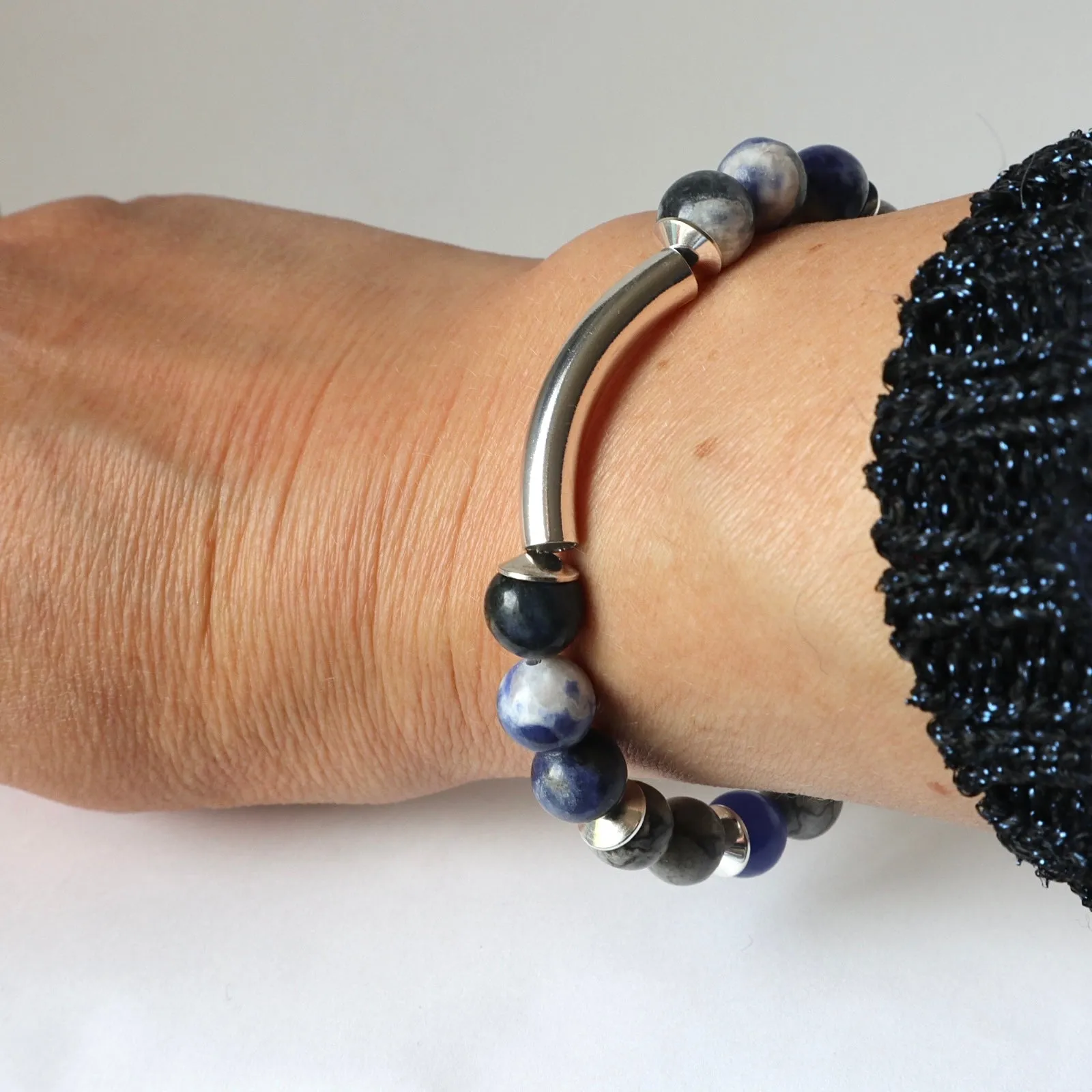 Blue Silver Bar Bracelet