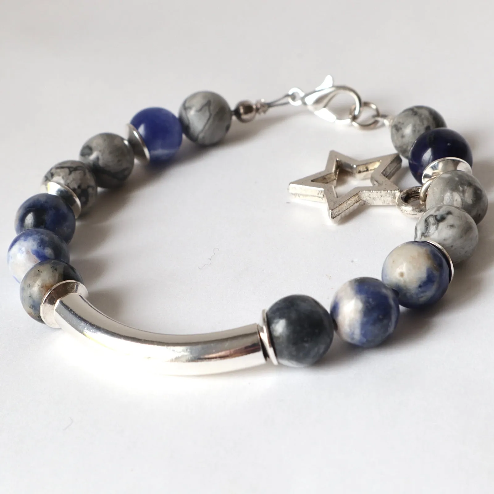 Blue Silver Bar Bracelet