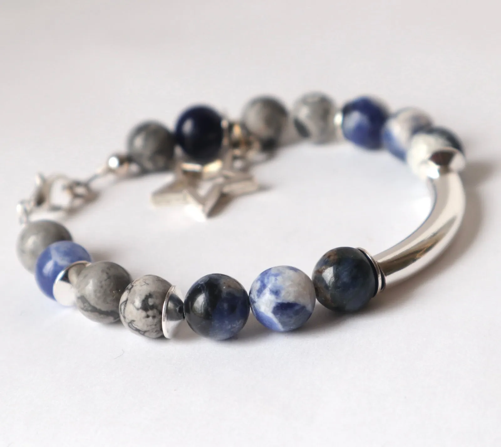 Blue Silver Bar Bracelet