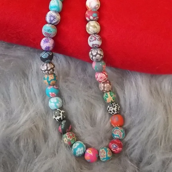 Bohemian Style polymer clay beads necklace pendant