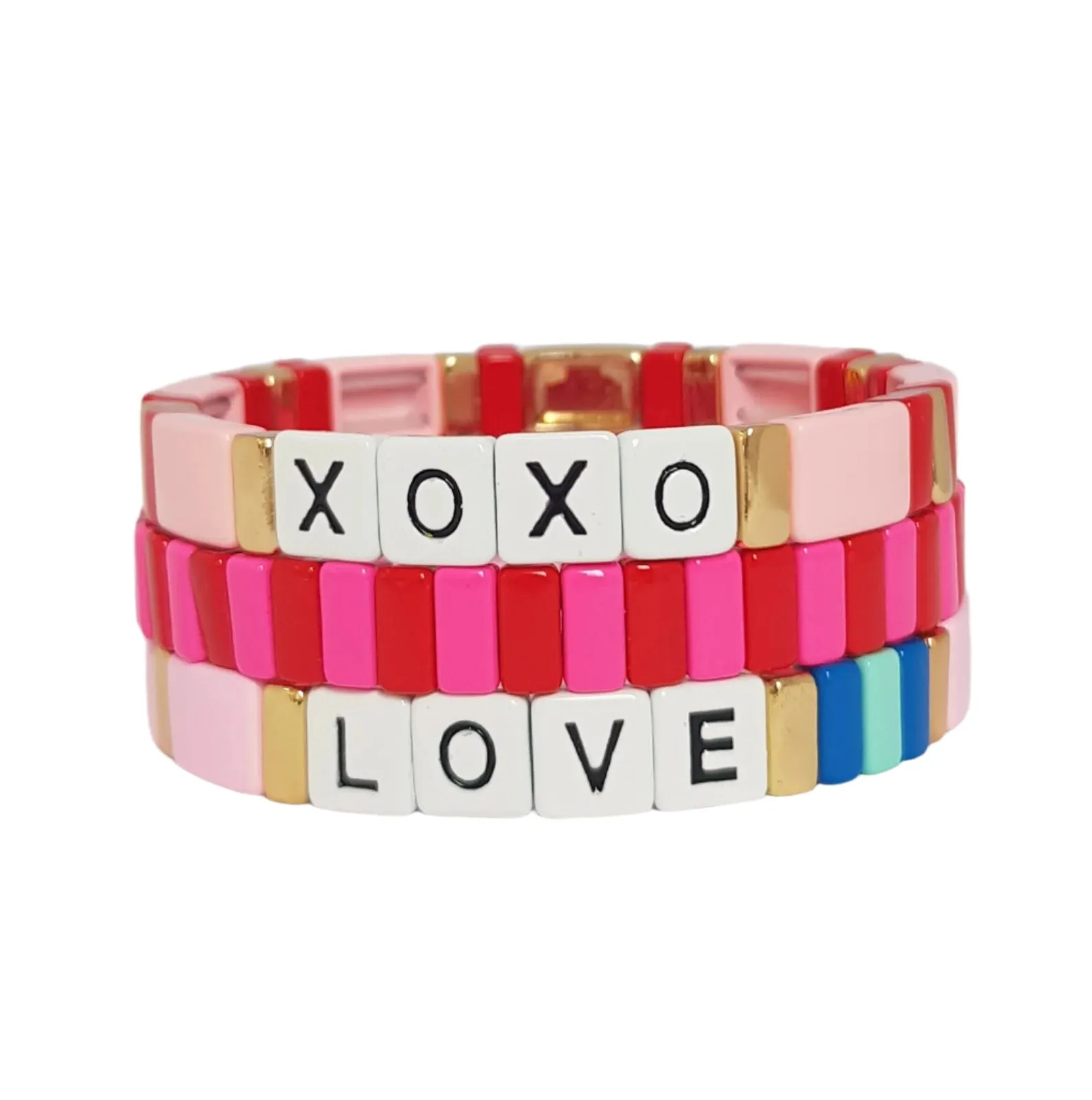 Boho XOXO Tile Bracelet | Pinks