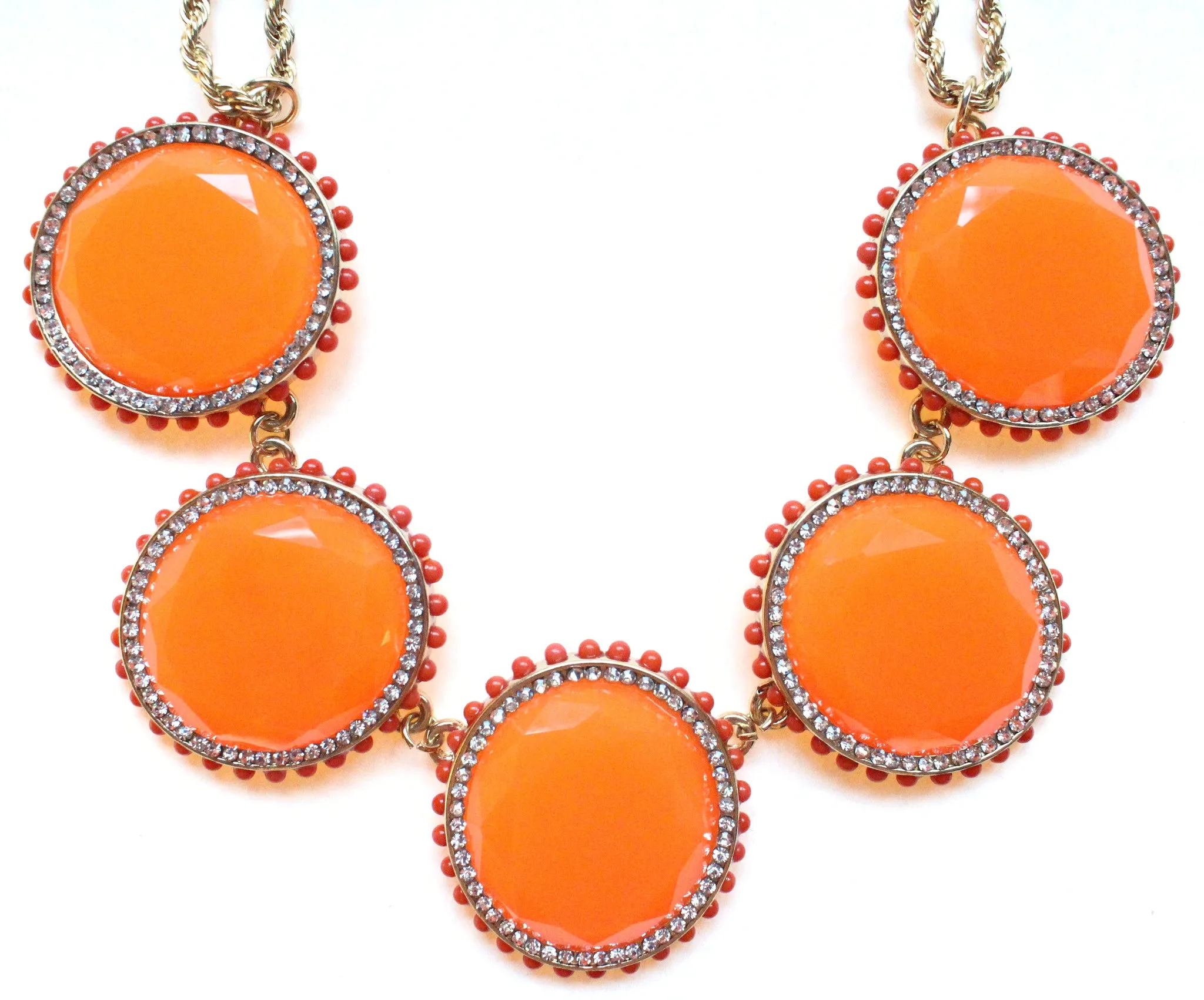 Bold Oval Gem Statement Necklace- Orange