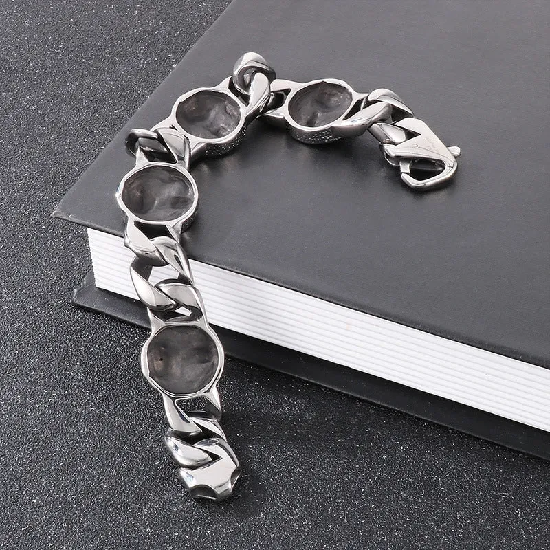 Bold Skull Cuban Chain Bracelet for Men - Halloween Vintage Titanium Steel Jewelry