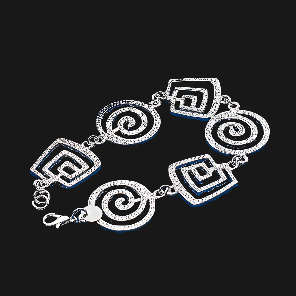 Bracelet Femme avec des spirales rondes & carrées coloris argent (20 cm)