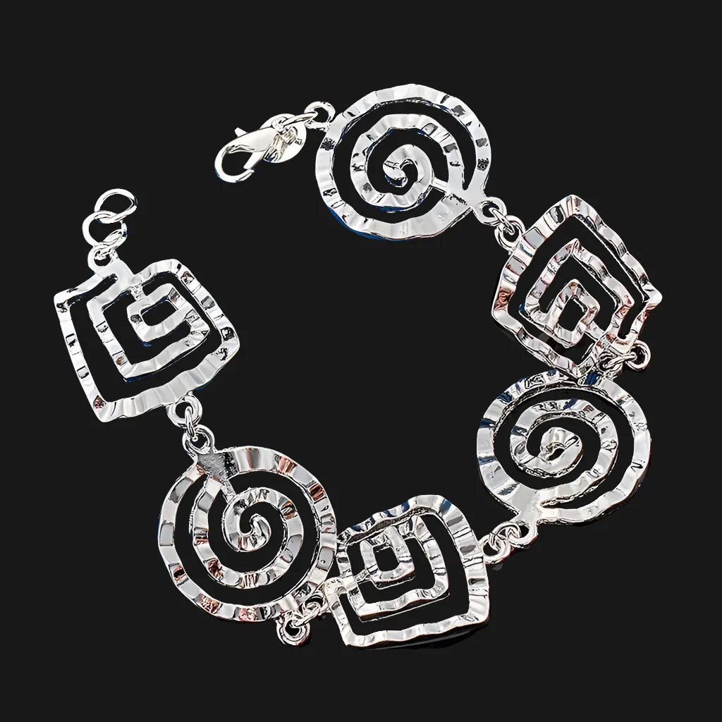 Bracelet Femme avec des spirales rondes & carrées coloris argent (20 cm)