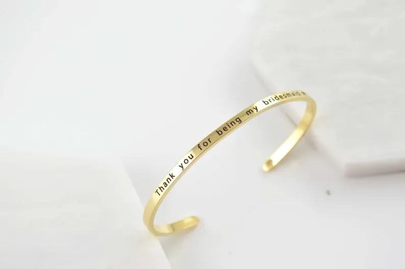 Bridesmaid Gifts,Bangle Bracelet,Dainty Bracelet, Best Friend Cuff,Bracelets for Women, Engraved Bracelet, Bridesmaid Proposal,Gold Bracelet