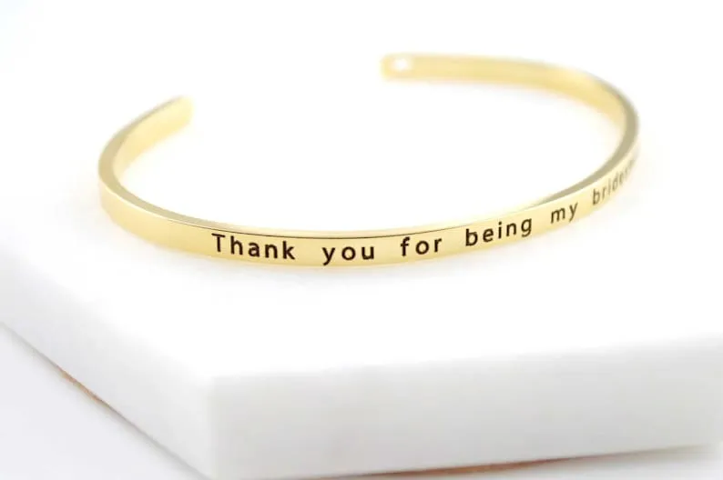 Bridesmaid Gifts,Bangle Bracelet,Dainty Bracelet, Best Friend Cuff,Bracelets for Women, Engraved Bracelet, Bridesmaid Proposal,Gold Bracelet