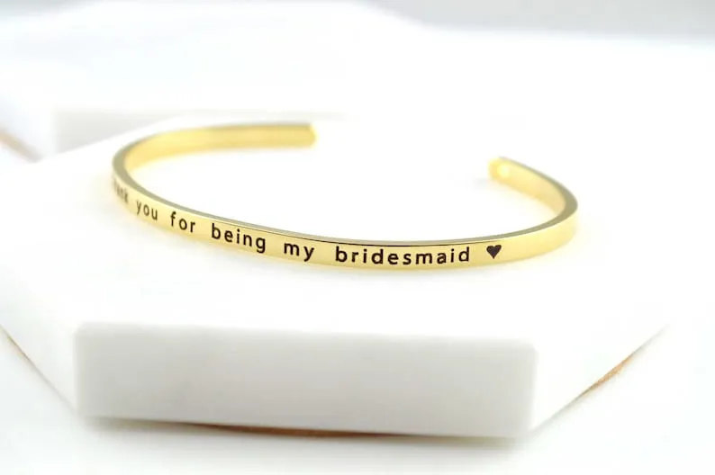 Bridesmaid Gifts,Bangle Bracelet,Dainty Bracelet, Best Friend Cuff,Bracelets for Women, Engraved Bracelet, Bridesmaid Proposal,Gold Bracelet