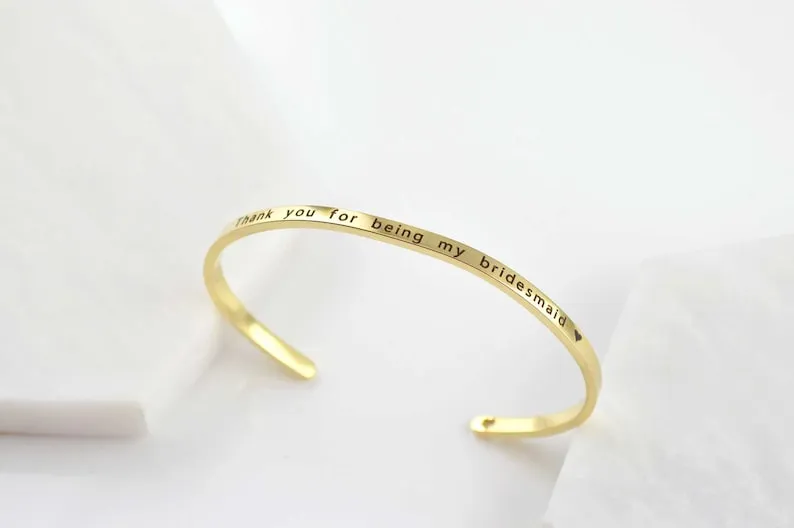 Bridesmaid Gifts,Bangle Bracelet,Dainty Bracelet, Best Friend Cuff,Bracelets for Women, Engraved Bracelet, Bridesmaid Proposal,Gold Bracelet