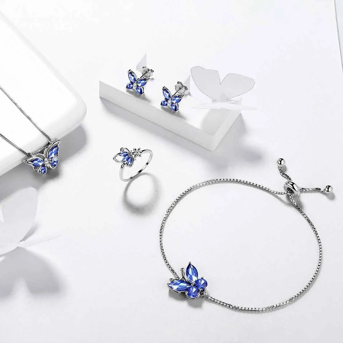 Butterfly Birthstone December Tanzanite Jewelry Set 5PCS Women Girls Birthday Gift