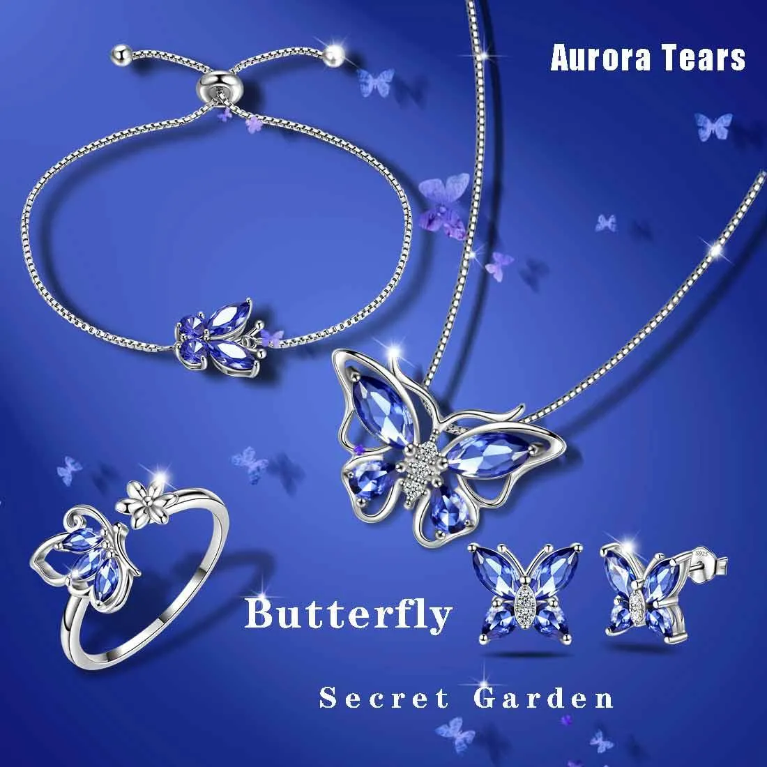 Butterfly Birthstone December Tanzanite Jewelry Set 5PCS Women Girls Birthday Gift