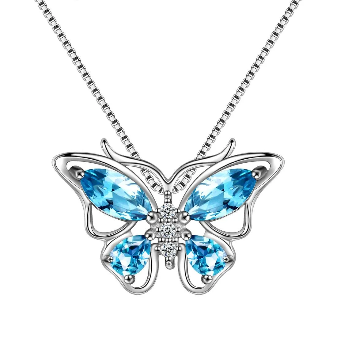 Butterfly Pendant Necklace Birthstone March Aquamarine Women Girls Jewelry Birthday Gift