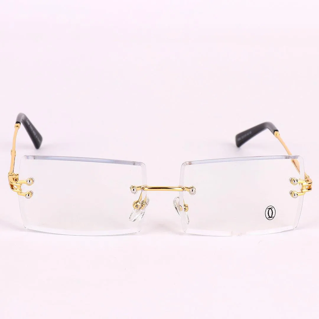 Cartier Luxurious Designed Shiny Gold And Black Metal Rimless Glasses