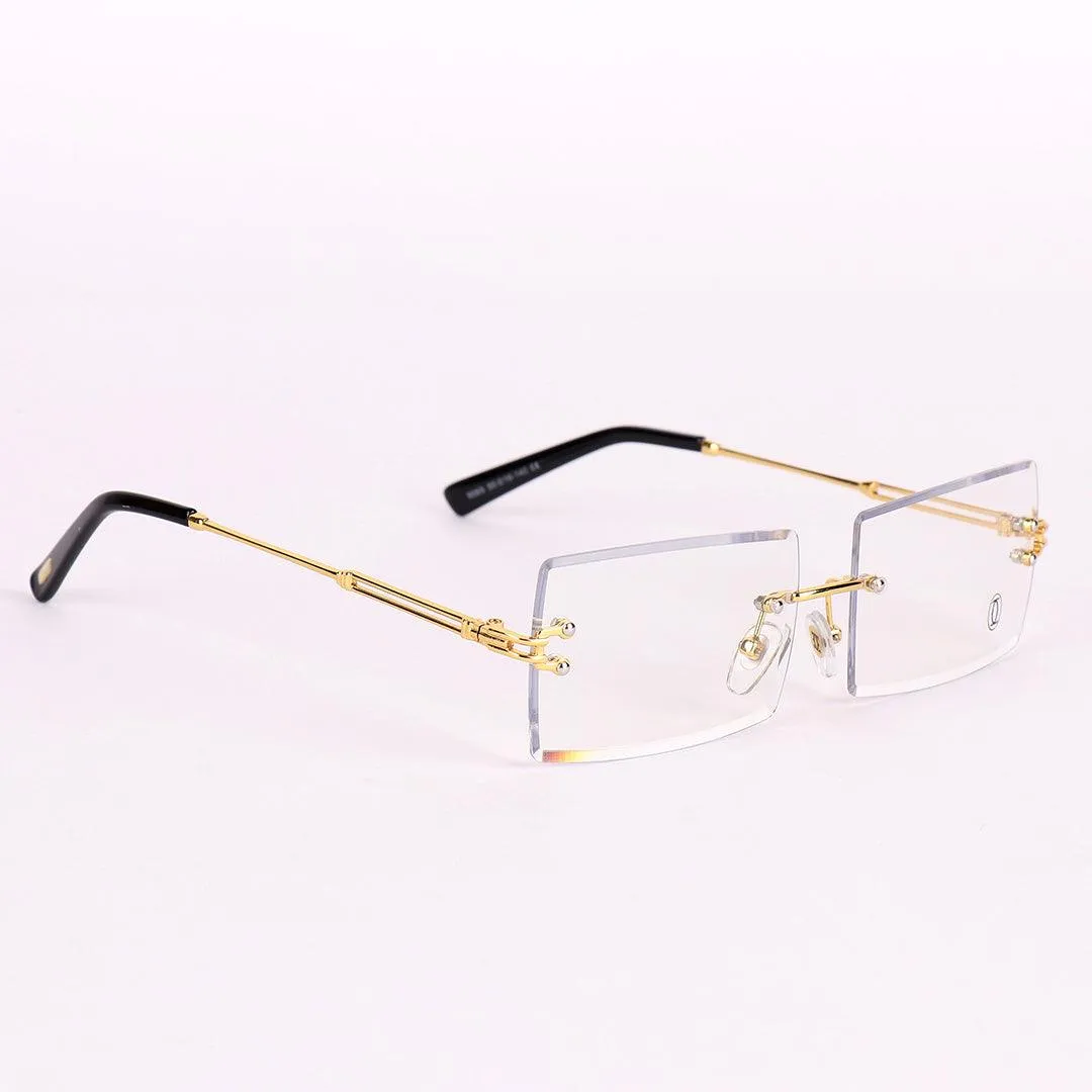 Cartier Luxurious Designed Shiny Gold And Black Metal Rimless Glasses