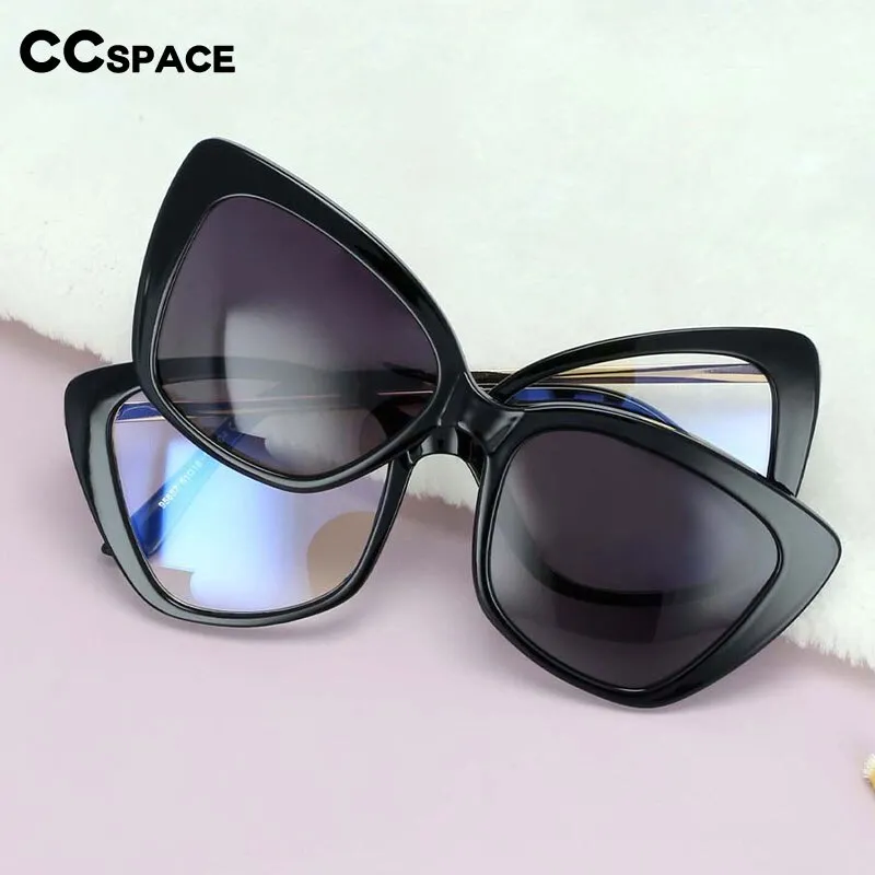 CCspace Women's Full Rim Rectangle Cat Eye Tr 90 Titanium Eyeglasses Clip On Sunglasses 53851