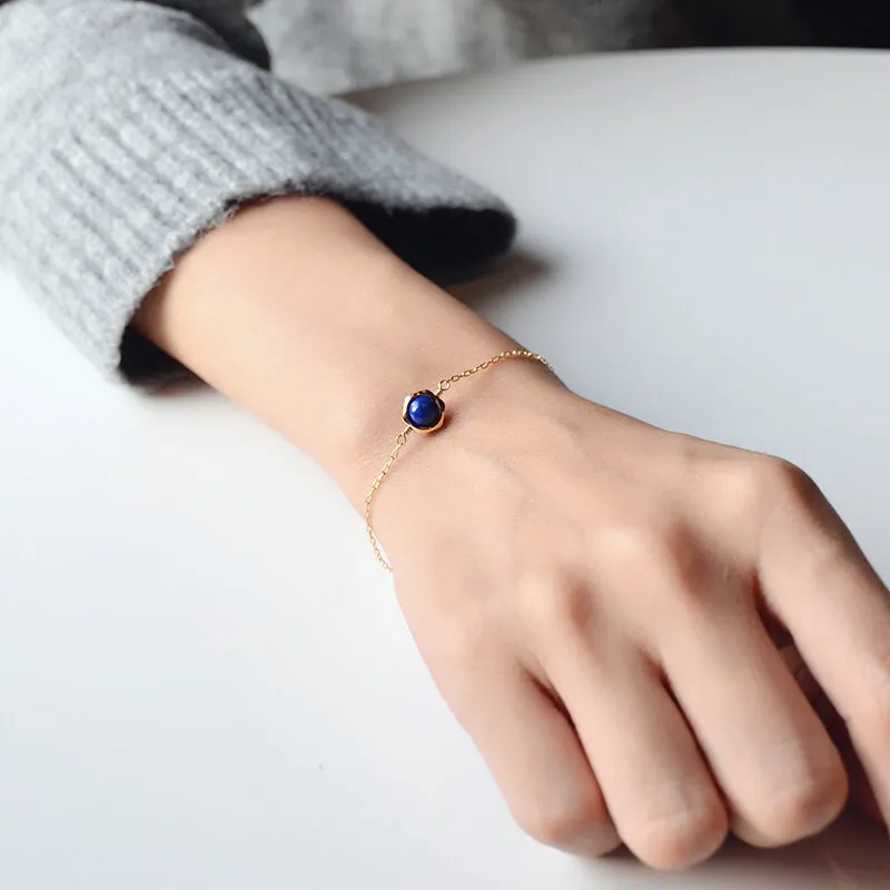 Charm Women 14K Gold Bracelet Lapis Lazuli Beaded Bracelets for Women