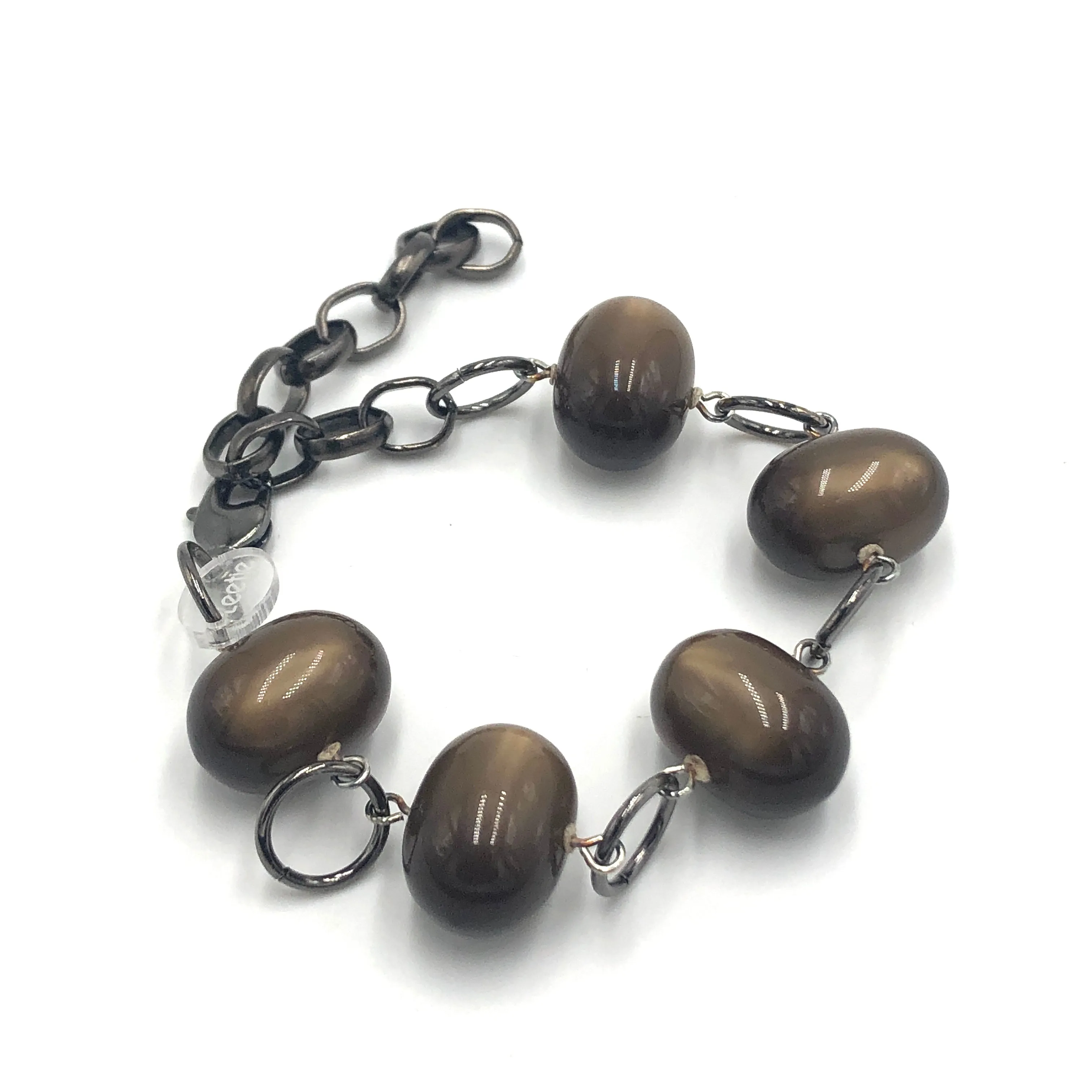 Chocolate Moonglow Oval Stations Bracelet