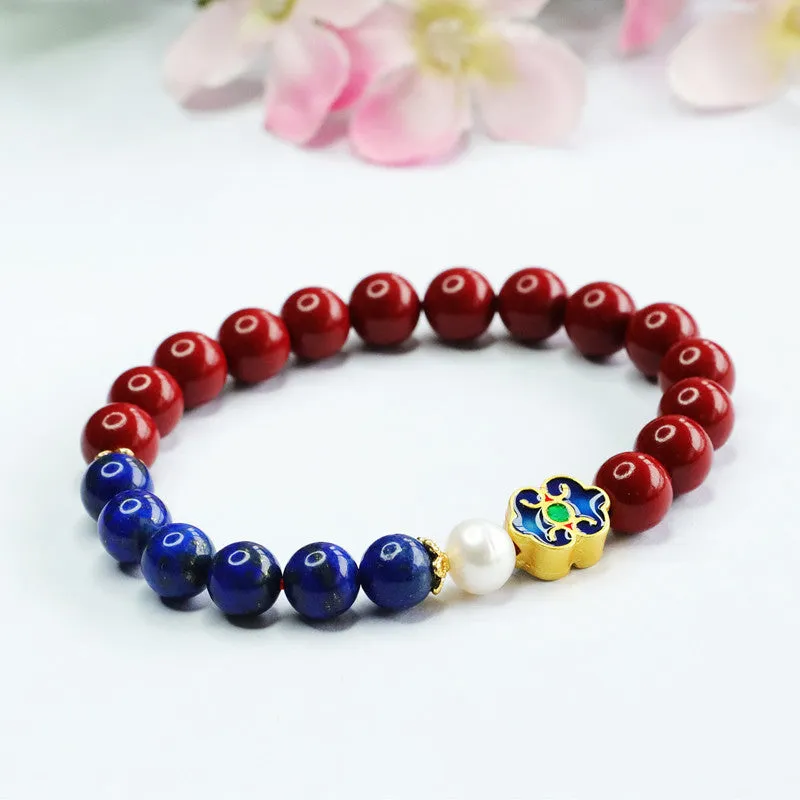 Cinnabar and Lapis Lazuli Sterling Silver Bracelet