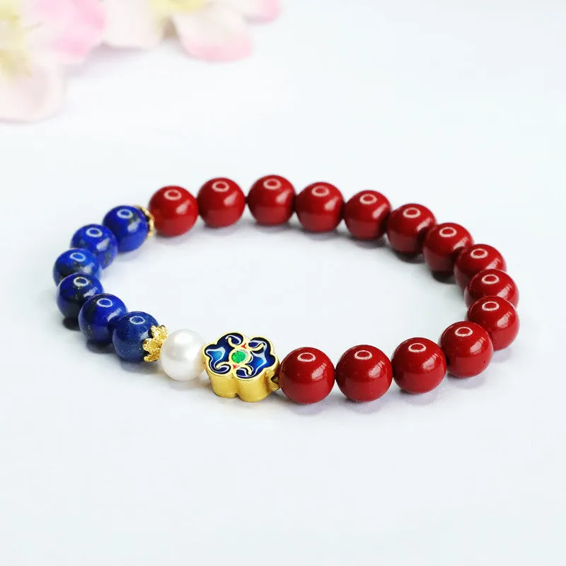 Cinnabar and Lapis Lazuli Sterling Silver Bracelet