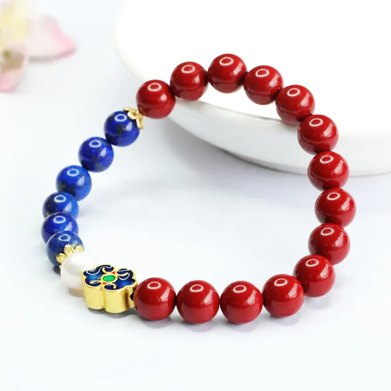 Cinnabar and Lapis Lazuli Sterling Silver Bracelet