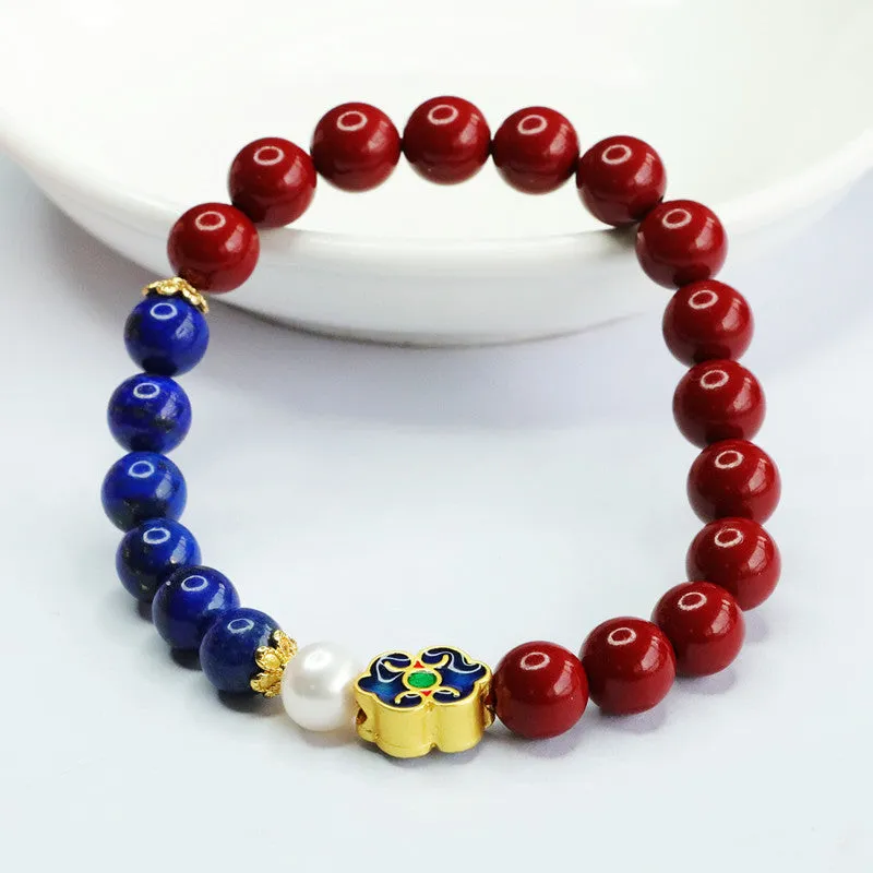 Cinnabar and Lapis Lazuli Sterling Silver Bracelet