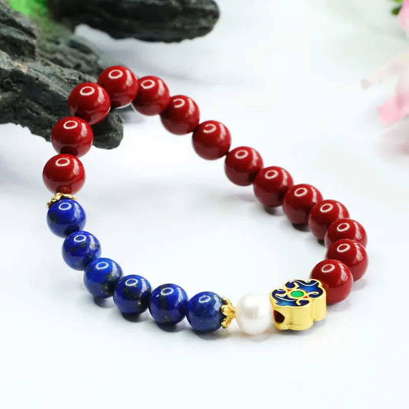 Cinnabar and Lapis Lazuli Sterling Silver Bracelet