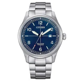 Citizen Men's Watch - Eco-Drive Blue Dial Silver Tone Titanium Bracelet | BM7570-80L