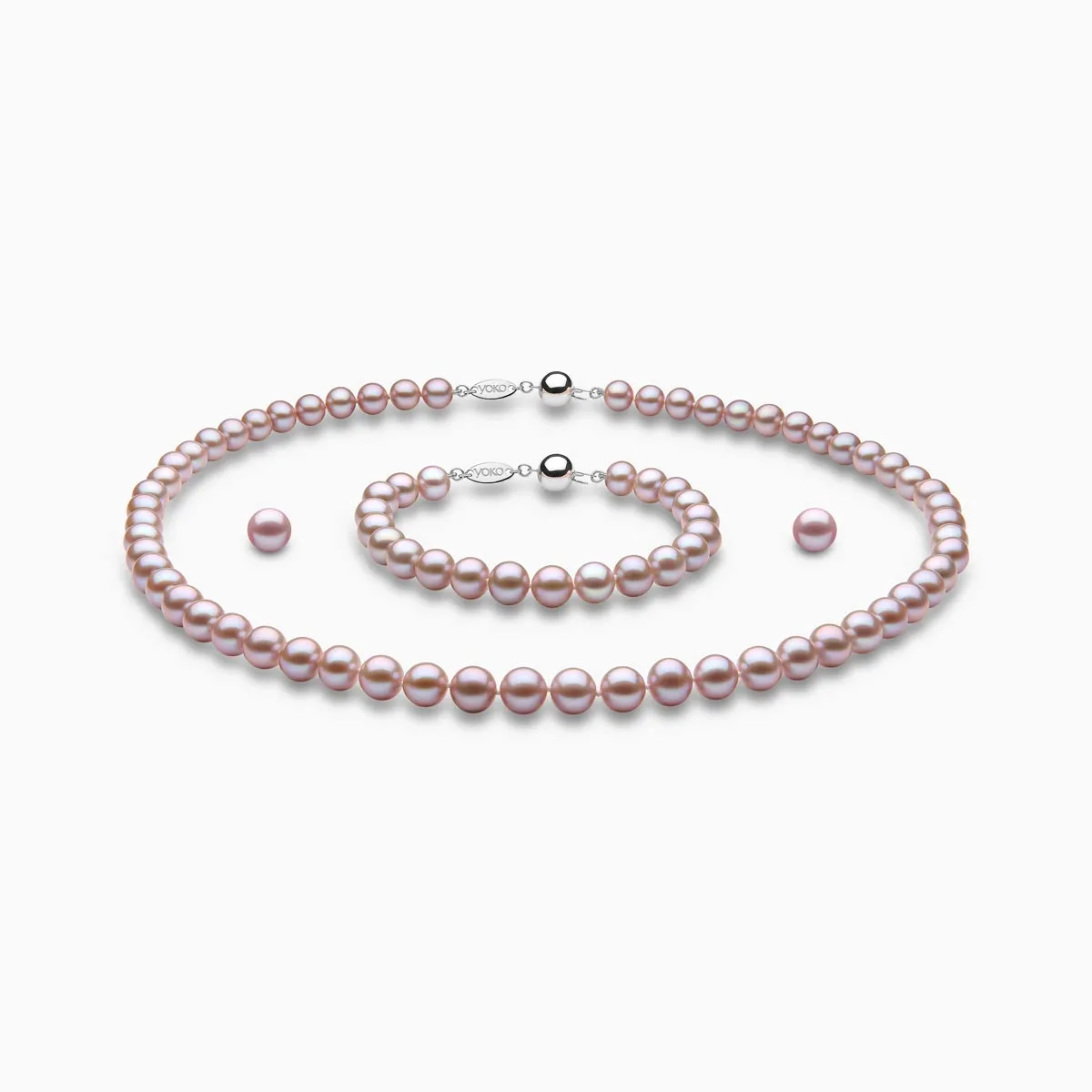 Classic Pink Freshwater Pearl Necklace, Bracelet & Earring Set in 18k Gold