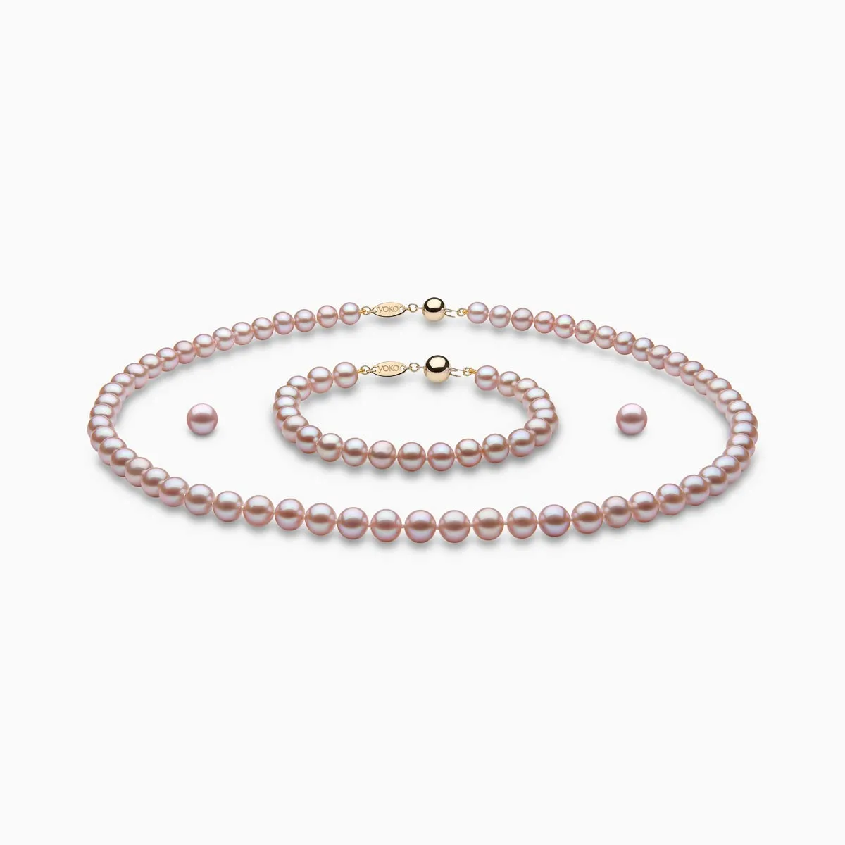 Classic Pink Freshwater Pearl Necklace, Bracelet & Earring Set in 18k Gold