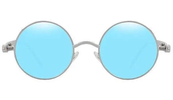 Classy Men Blue Silver Round Vintage Sunglasses