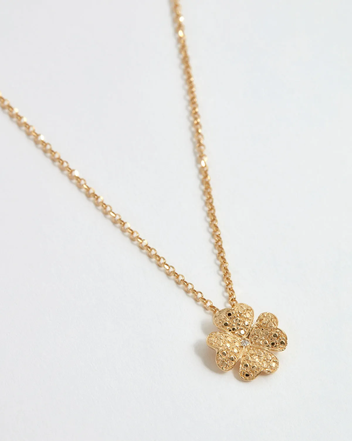 Clover Solid Gold & Diamond Necklace, 9k Gold