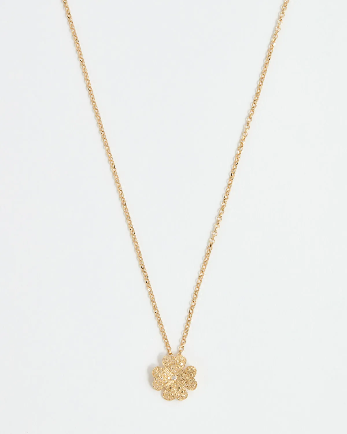 Clover Solid Gold & Diamond Necklace, 9k Gold