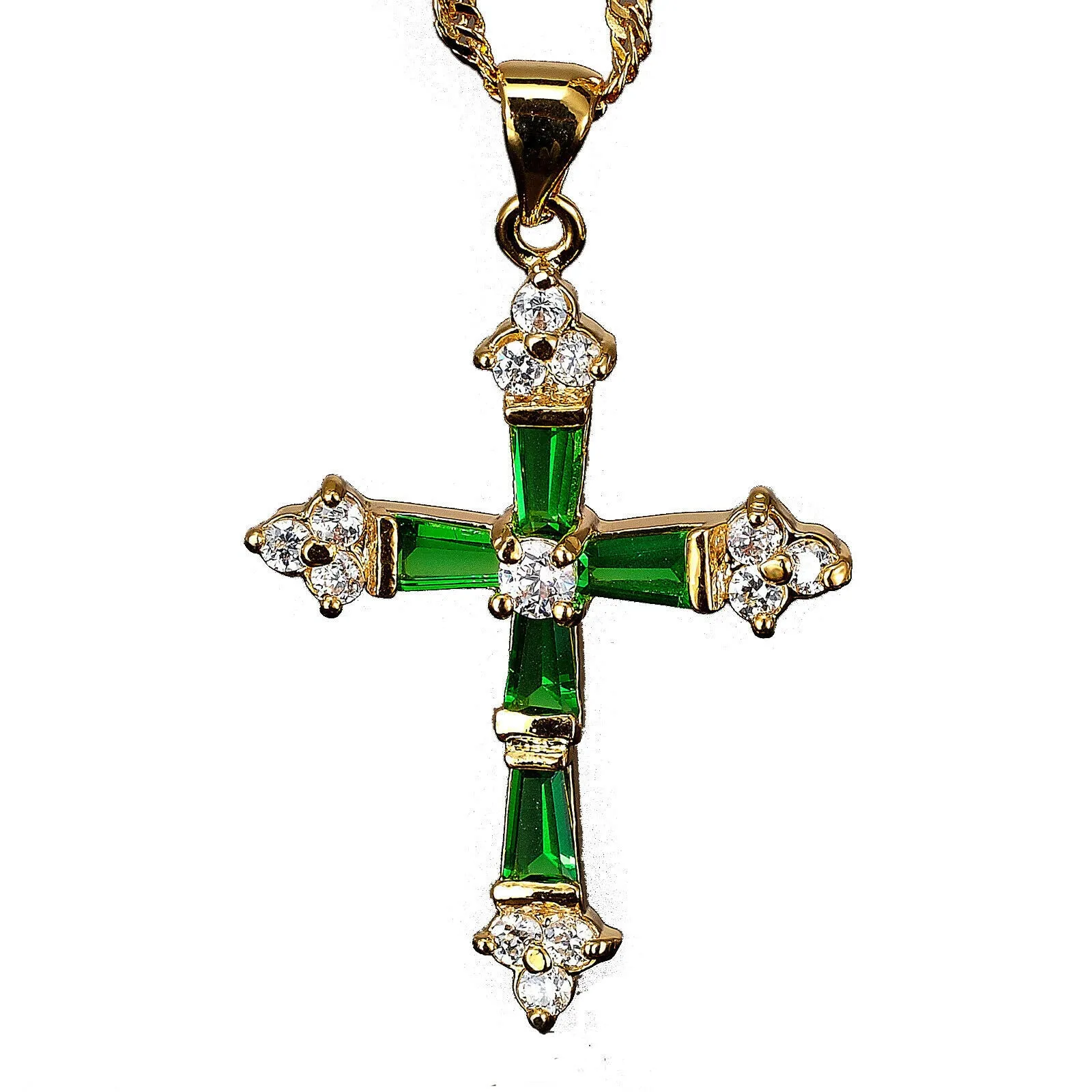 Created Garnet Topaz Cross Pendant Necklace