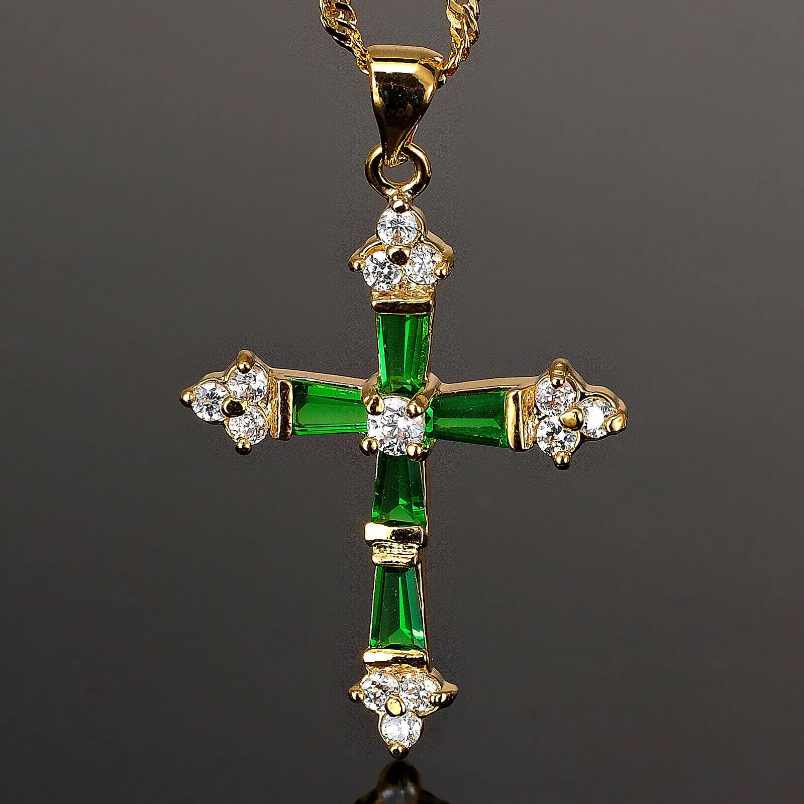 Created Garnet Topaz Cross Pendant Necklace