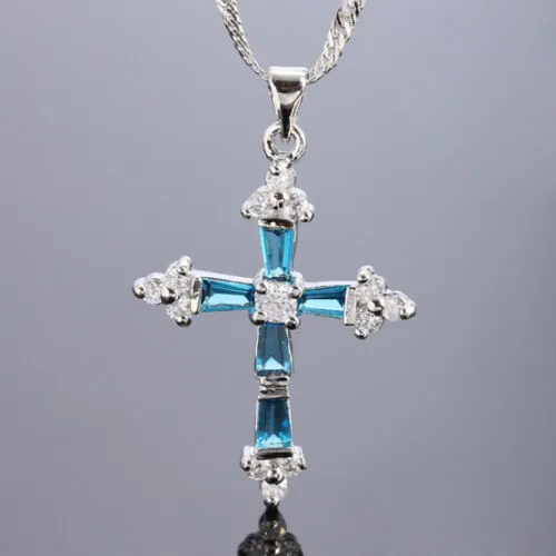 Created Garnet Topaz Cross Pendant Necklace