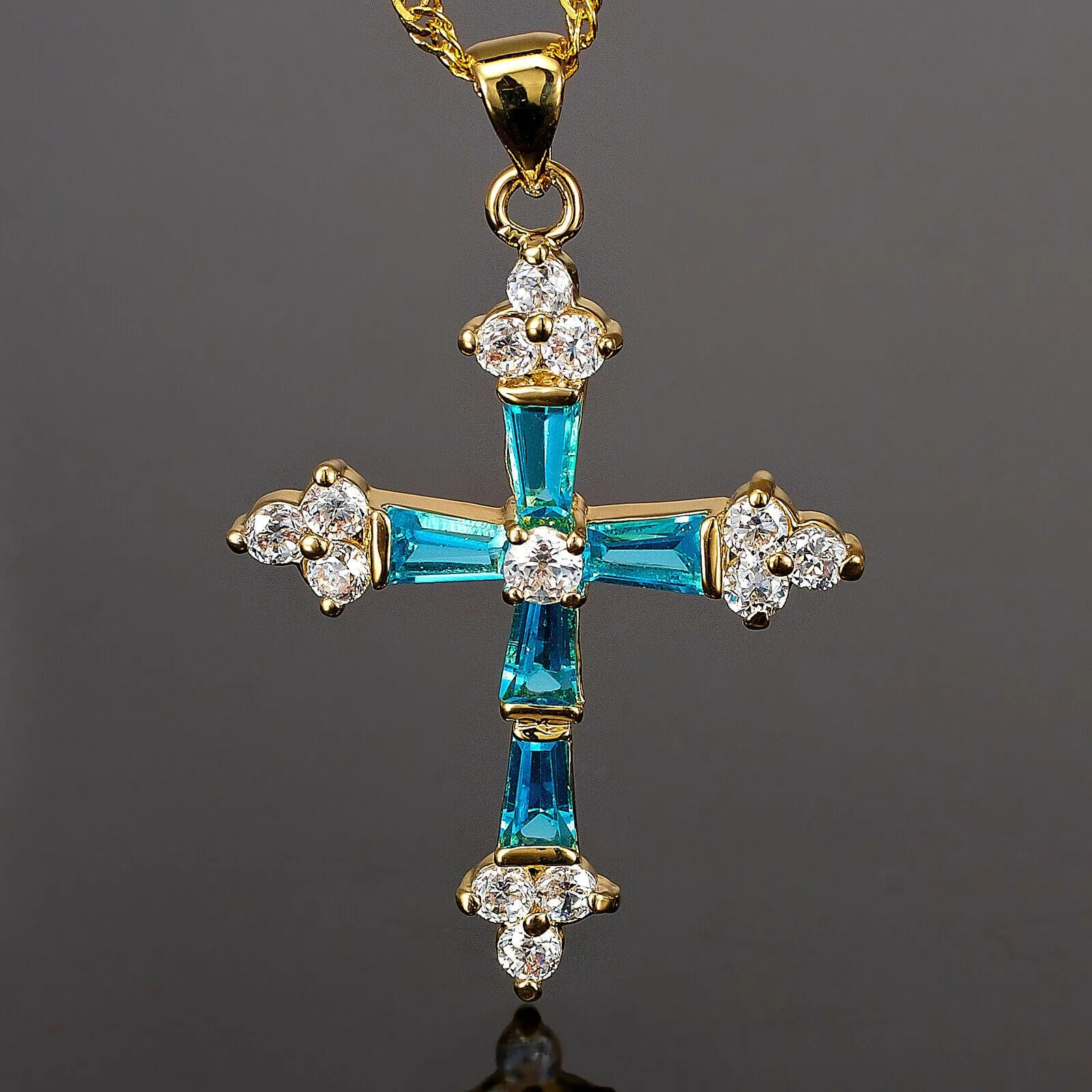 Created Garnet Topaz Cross Pendant Necklace