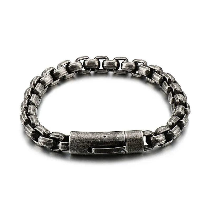 Creative Titanium Steel Square Pearl Bracelet for Men - Punk Retro Barbell Hand Jewelry