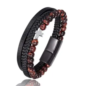 Cross Bead Bracelet <br> Dark Brown