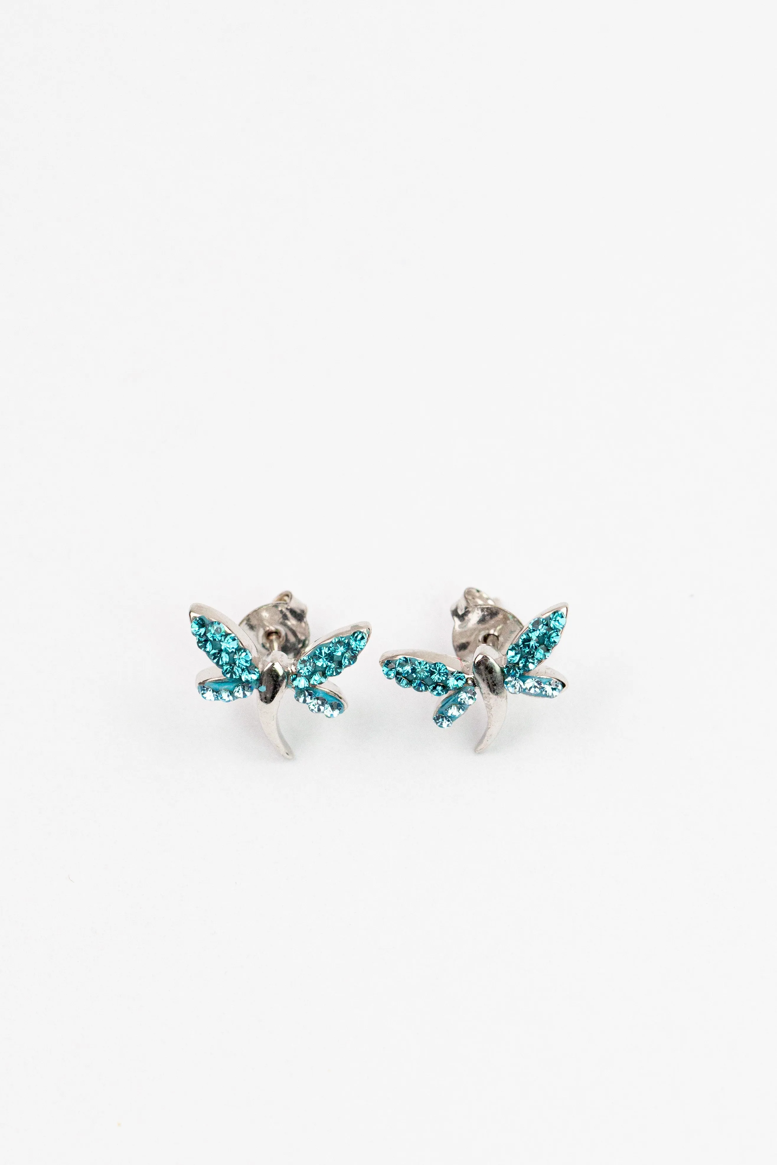 Crystal Dragonfly Silver Stud Earrings