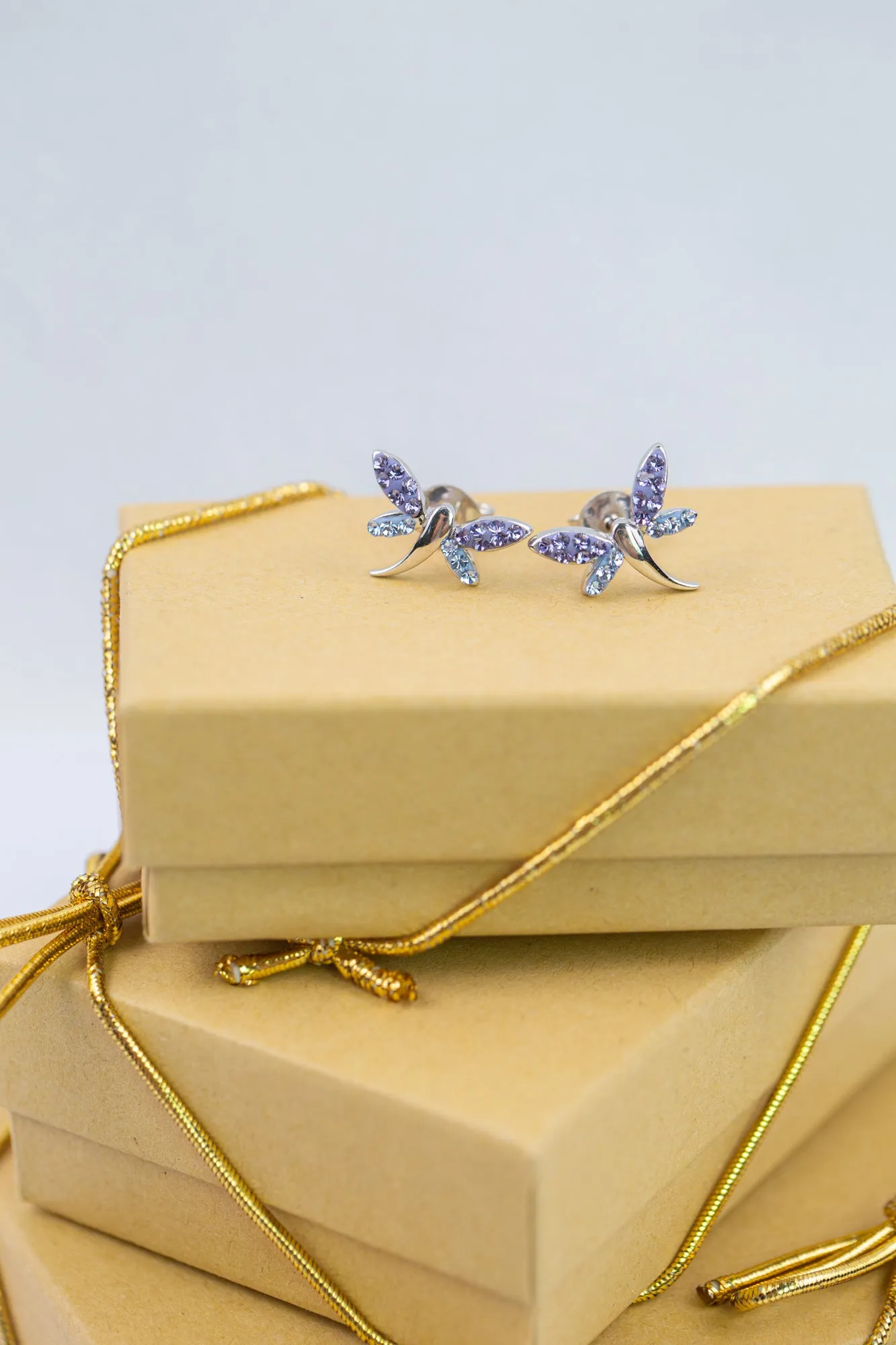 Crystal Dragonfly Silver Stud Earrings