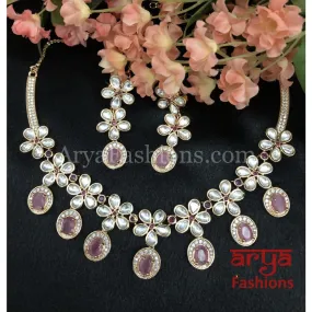 Cubic Zirconia Necklace with Pink Stones in Rose Gold Finish