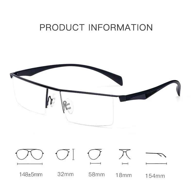 Cubojue Unisex Semi Rim Oversized Square Alloy Myopic Reading Glasses P8322