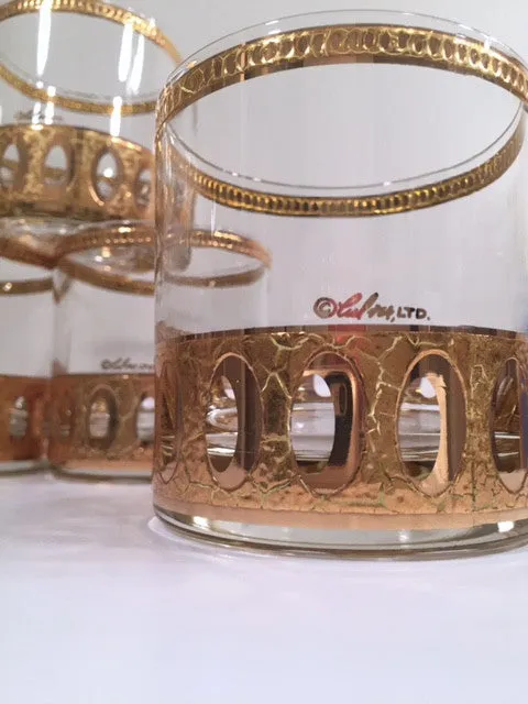 Culver Signed Antigua Mid-Century 22-Karat Gold Rock Glasses (Set of 6)