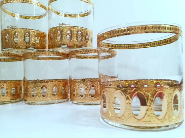 Culver Signed Antigua Mid-Century 22-Karat Gold Rock Glasses (Set of 6)