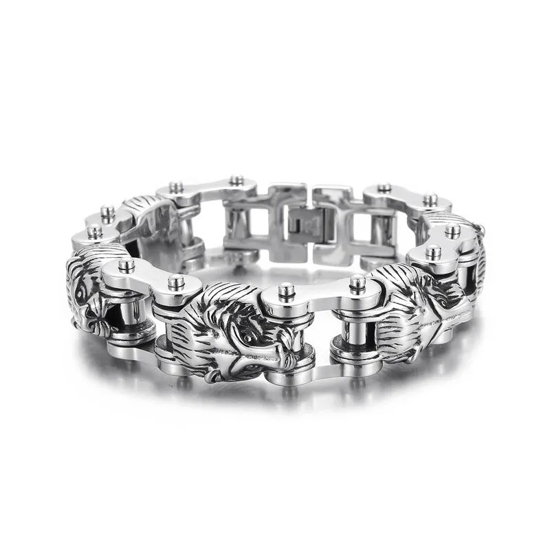 Custom Animal-Themed Jewelry: Bold Titanium Steel Lion Head Bracelet for Men