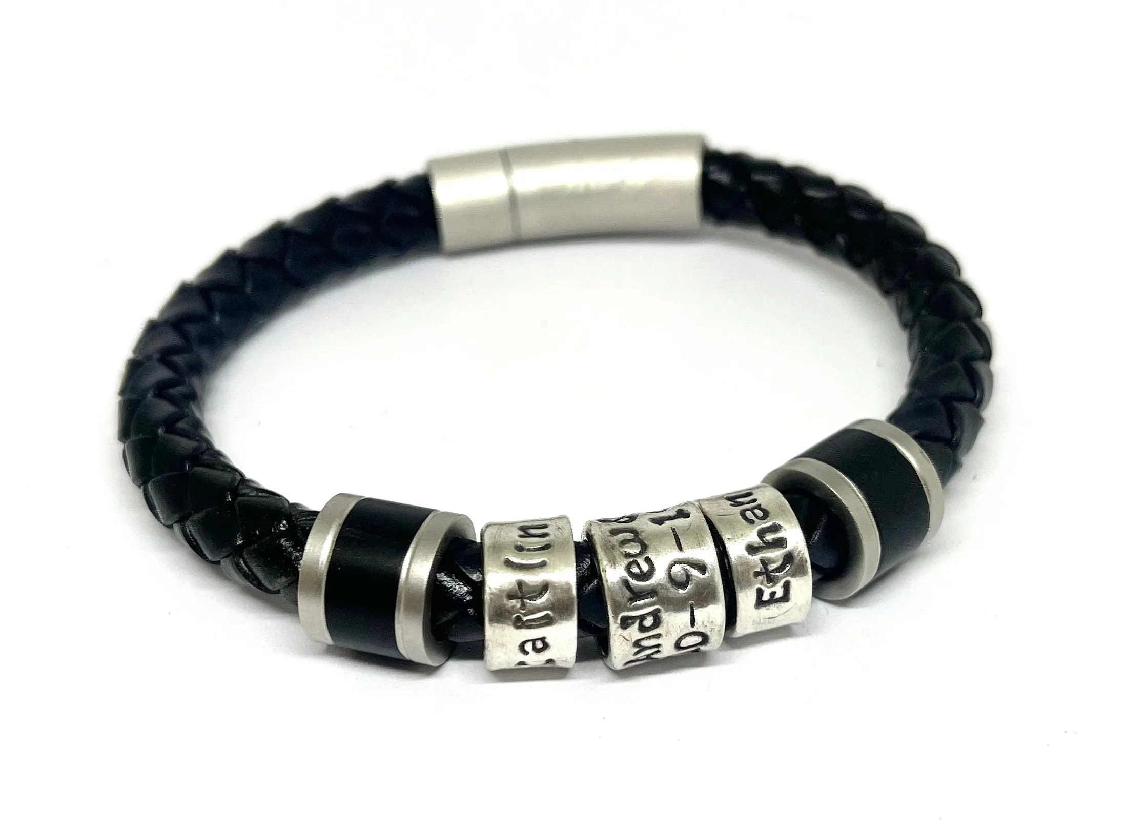 Custom Engraved Black Braided Leather Bracelet